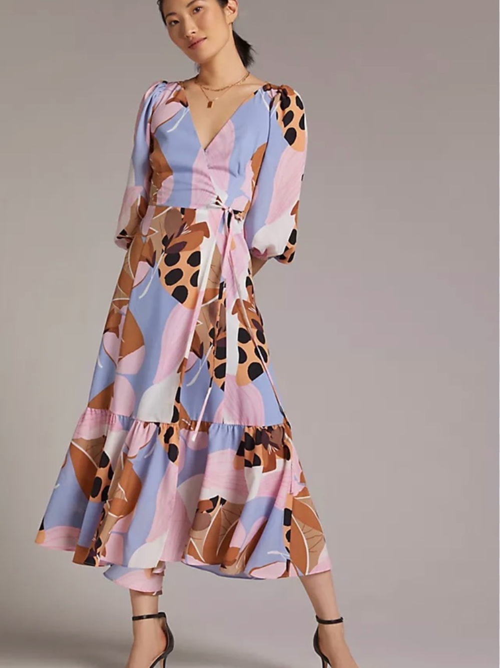 Hutch Anthropologie Bloom Wrap Midi Dress Pink EUC